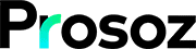 Logo mit dem Schriftzug ‚Prosoz‘. Die Buchstaben sind in schwarz gehalten, nur das ‚r‘ ist farbig gestaltet: oben Türkis, mittig Grün und unten Gelb. Das Logo stellt die Wortmarke ‚Prosoz‘ dar.