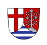 Gespaltenes Wappen: links silberner Grund mit rotem Kreuz, unten silber-blau gestreifte Spitze; rechts roter Grund mit silbernem Rosenstrauch auf grauem Hügel.