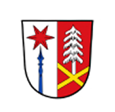 Wappen mit geteilter roter und weißer Fläche: links ein roter achtzackiger Stern über einer blauen Lanzenspitze, rechts eine weiße Tanne über einem gelben Andreaskreuz.